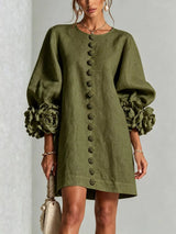 Full Size 3D Floral Sleeve Round Neck Dress Plus Size