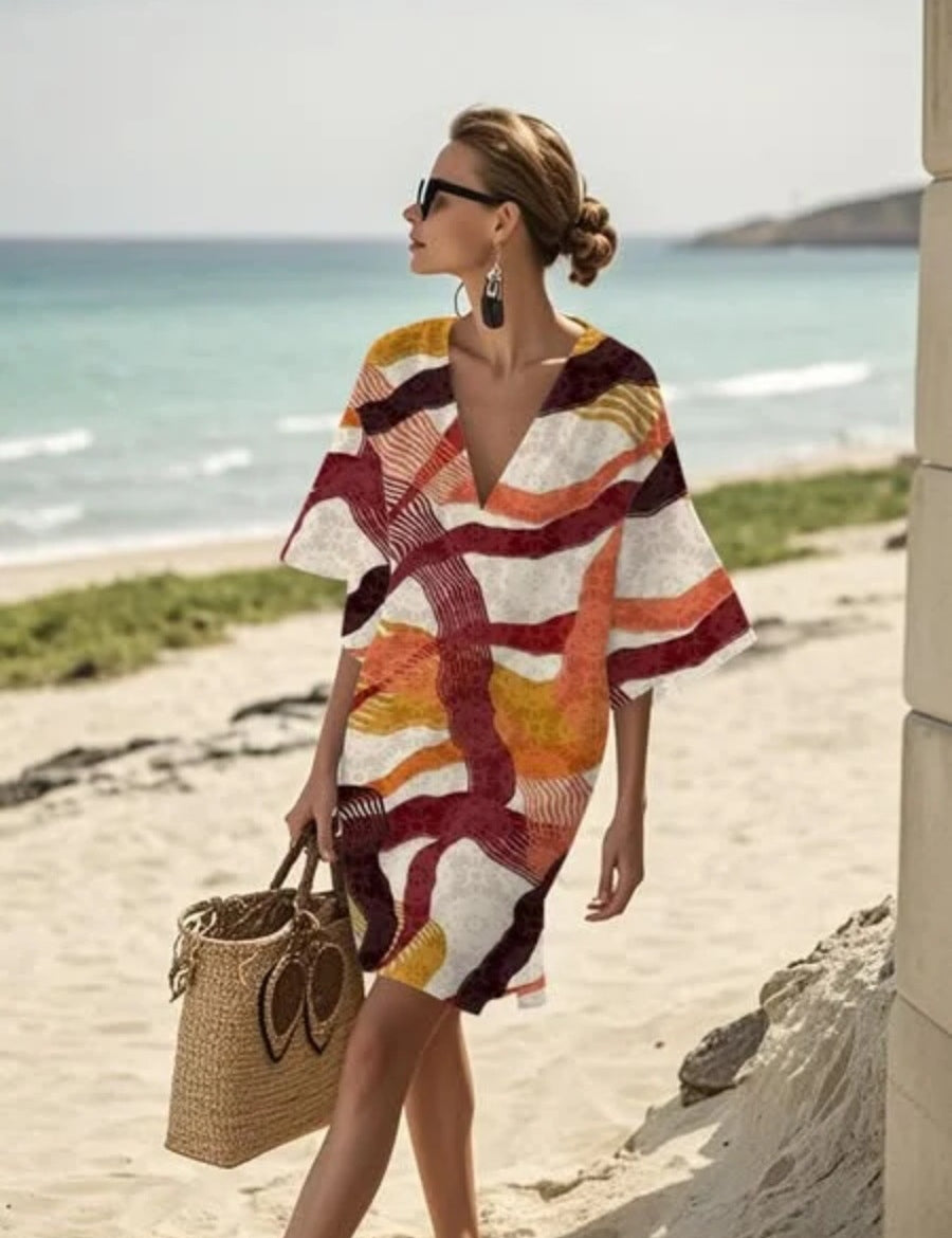 🌸 Chic & Carefree - Loose Printed V-neck  Casual Holiday Dress
