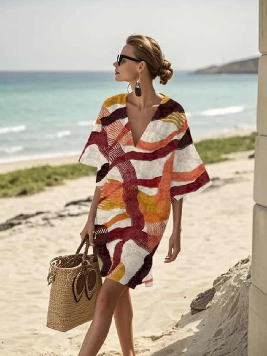 🌸 Chic & Carefree - Loose Printed V-neck  Casual Holiday Dress