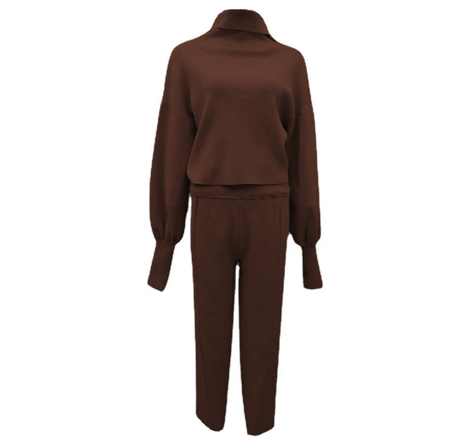 Loose Turtle Neck Two-piece Sweater Set