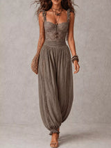 Boho Lace Corset Bodice Jumpsuit with Harem Pants