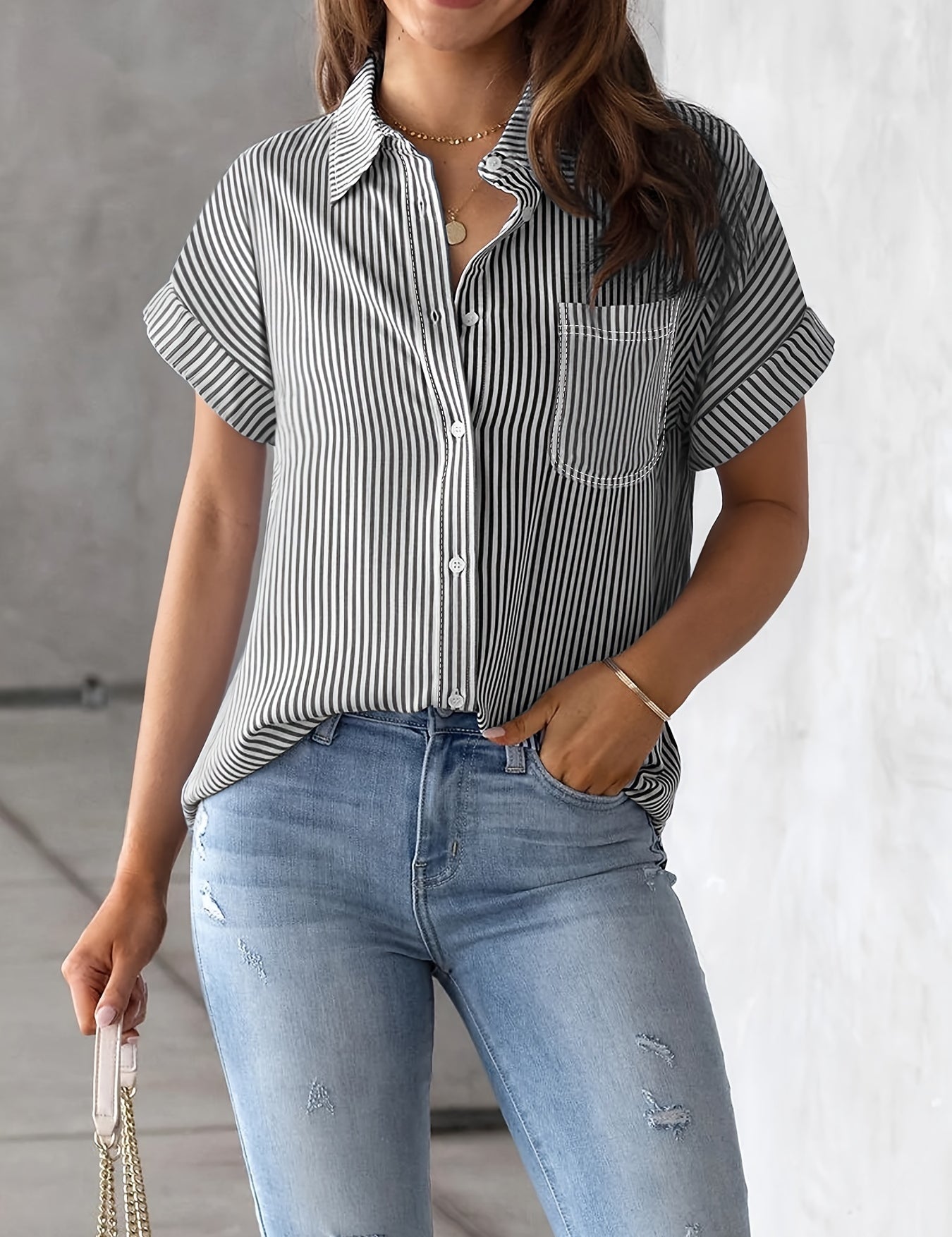 Striped Blouse With Pocket