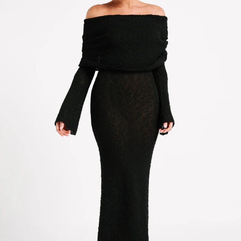 French-style One-shoulder Long Fitted Dress