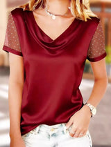 Cowl Neck Polka Dot Short Sleeve Top
