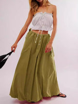 Side Bow Maxi Skirt with Pockets