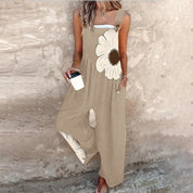 Vintage Print Loose Sleeveless Jumpsuit