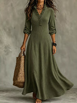 Full Size Frill V-Neck Long Sleeve Maxi Dress Plus Size