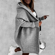 Knitted Hooded Cardigan With Batwing Sleeve