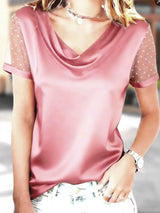 Cowl Neck Polka Dot Short Sleeve Top
