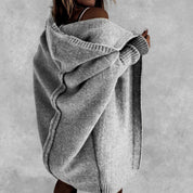 Knitted Hooded Cardigan With Batwing Sleeve