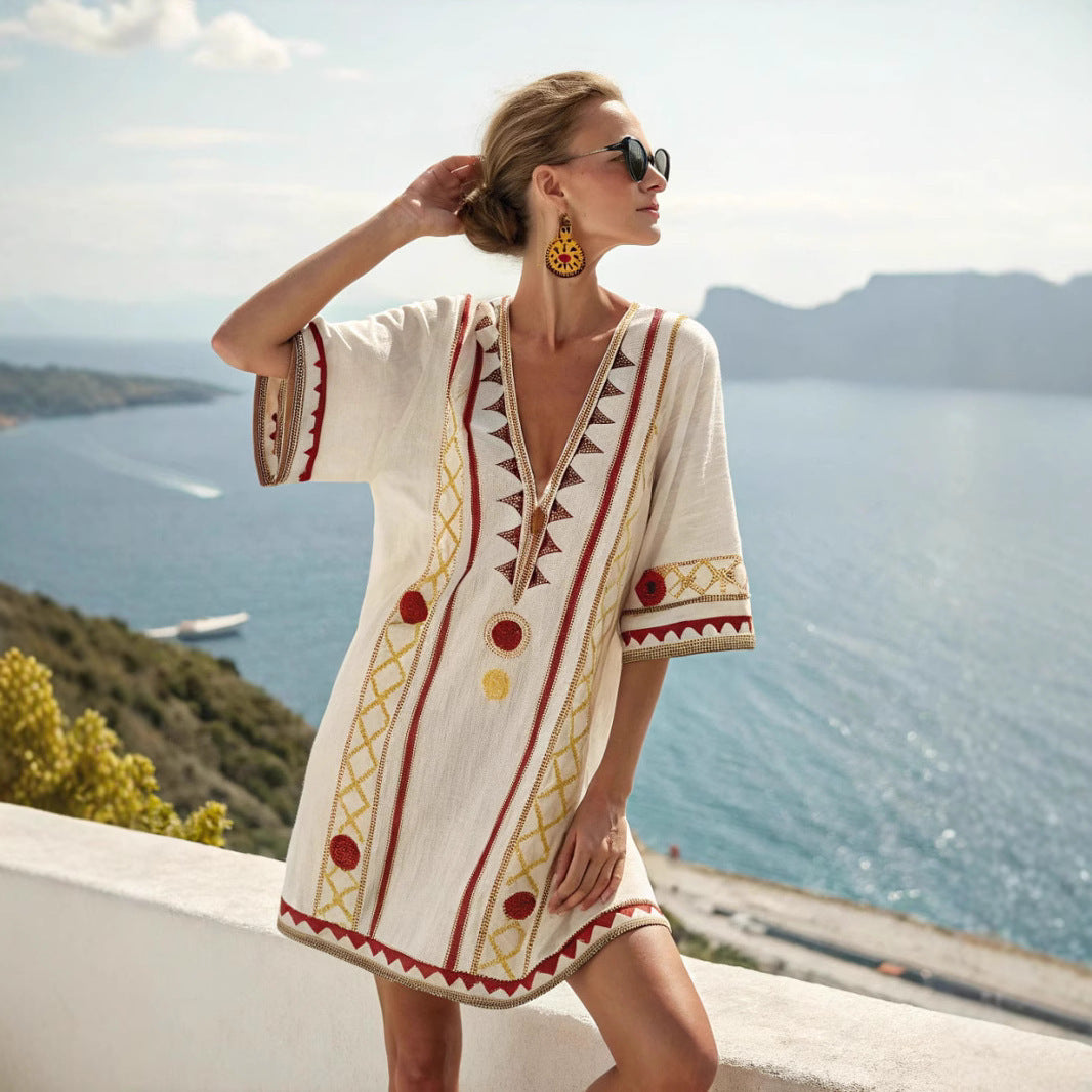 🌸 Chic & Carefree - Loose Printed V-neck  Casual Holiday Dress