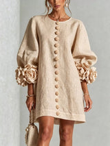 Full Size 3D Floral Sleeve Round Neck Dress Plus Size