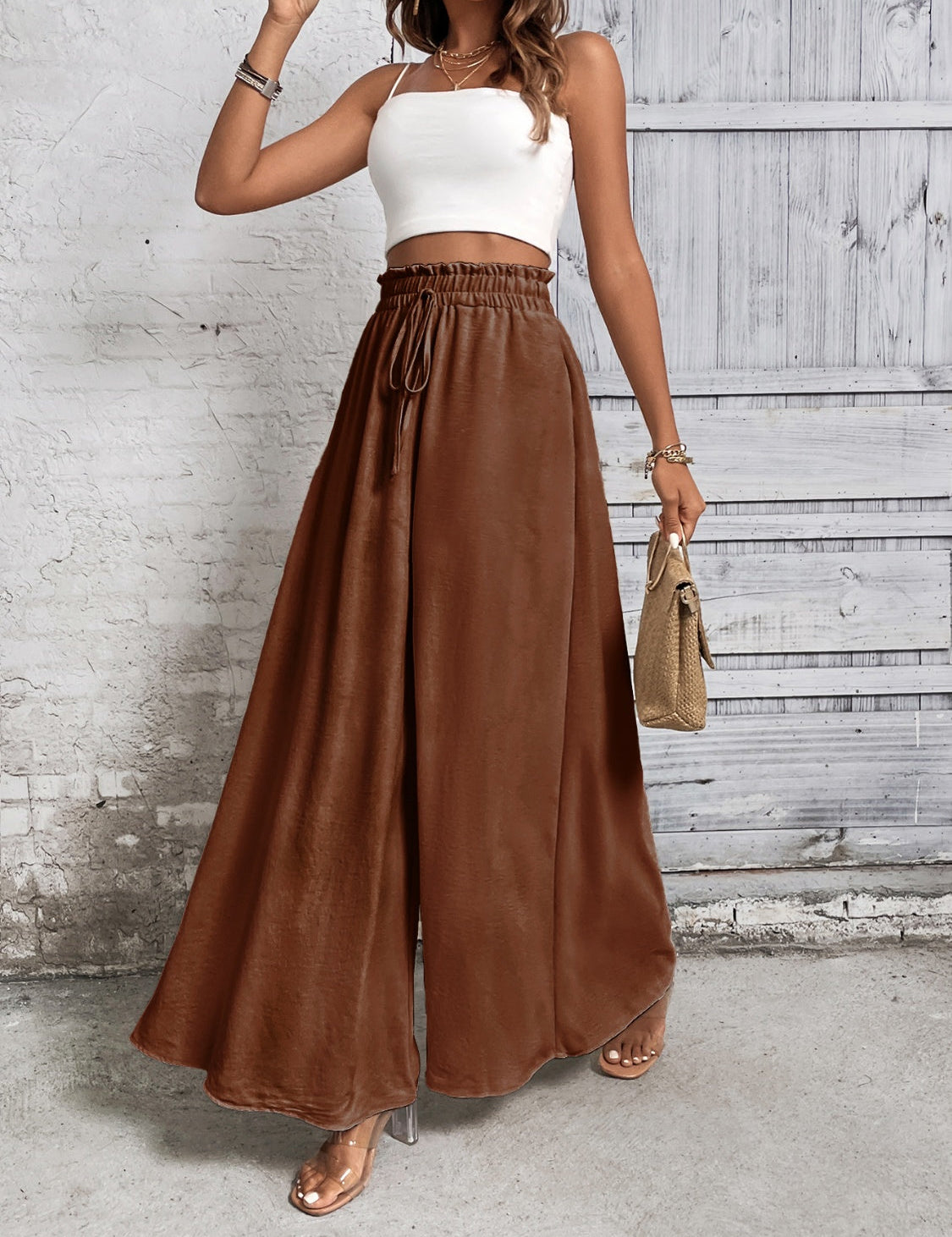Tied High Waist Wide Leg Pants