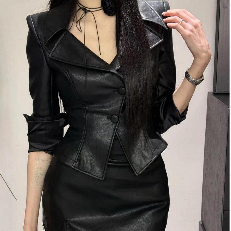 Black Waist Tight Long Sleeve Coat