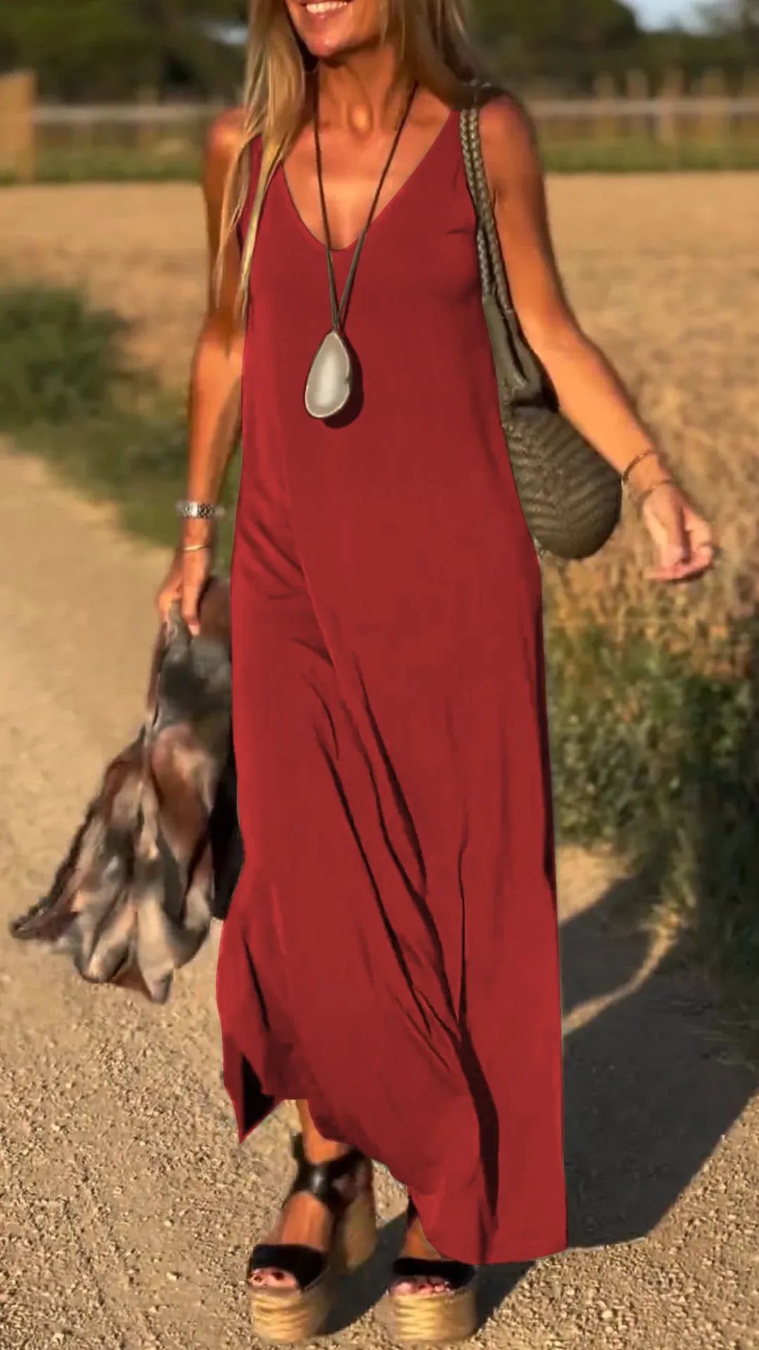 Maxi V-neck Strap Dress