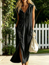 Full Size Slit Zip Front Sleeveless Hooded Dress Plus Size