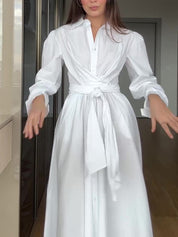 White Strappy Long Sleeve Shirt Dress