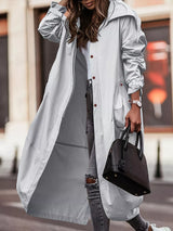 Button Up Hooded Longline Trench Coat