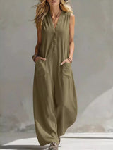 Full Size V-Neck Sleeveless Wide-Leg Jumpsuit Plus Size
