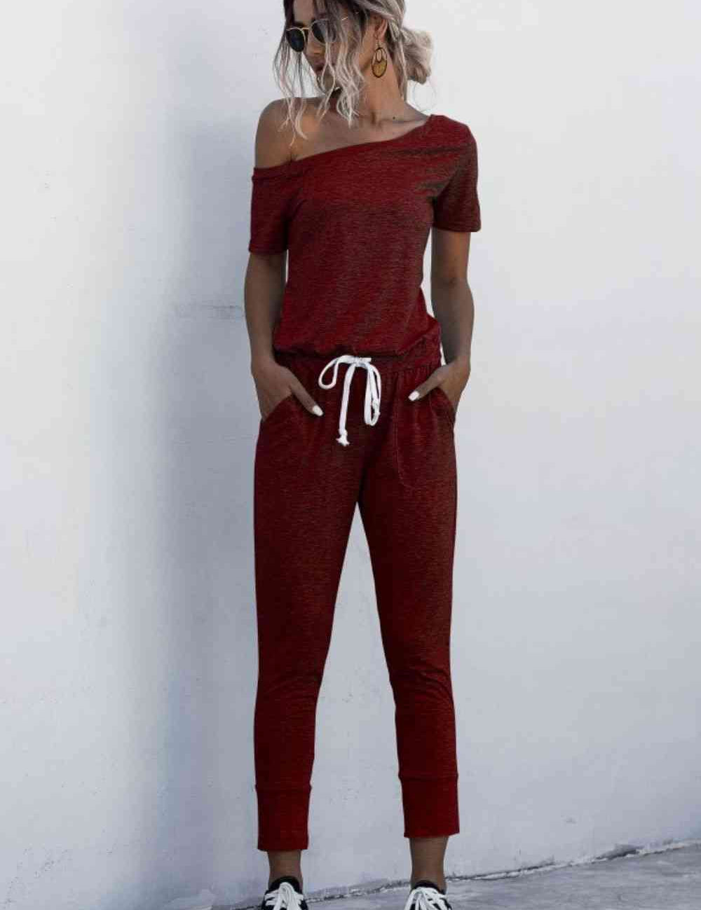 Asymmetrical Neck Tied Jumpsuit with Pockets