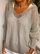 Openwork Long Sleeve Hooded Knit Cover Up
