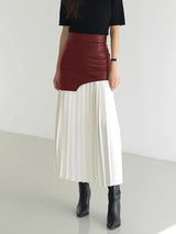 Patchwork Contrast Pleated Skirt