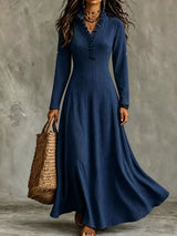 Full Size Frill V-Neck Long Sleeve Maxi Dress Plus Size