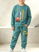 Children's Construction Theme Graphic Sweatshirt and Jogger Set