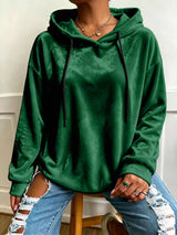 Plus Size Velvet Drawstring Dropped Shoulder Hoodie