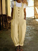 Casual Button Front Wide Leg Overalls