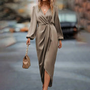 V-Neck Long Sleeve Dress & Asymmetrical Hem