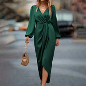 V-Neck Long Sleeve Dress & Asymmetrical Hem