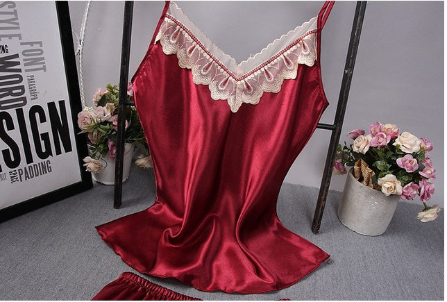 Satin Lace Trim Four Piece Set
