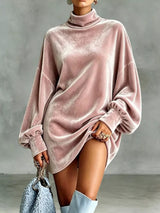 Full Size Mock Neck Velvet Mini Dress Plus Size