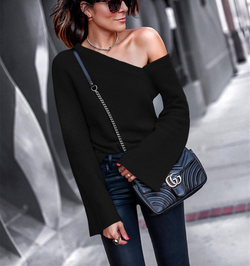 Round Neck Long Sleeve Off Shoulder Top