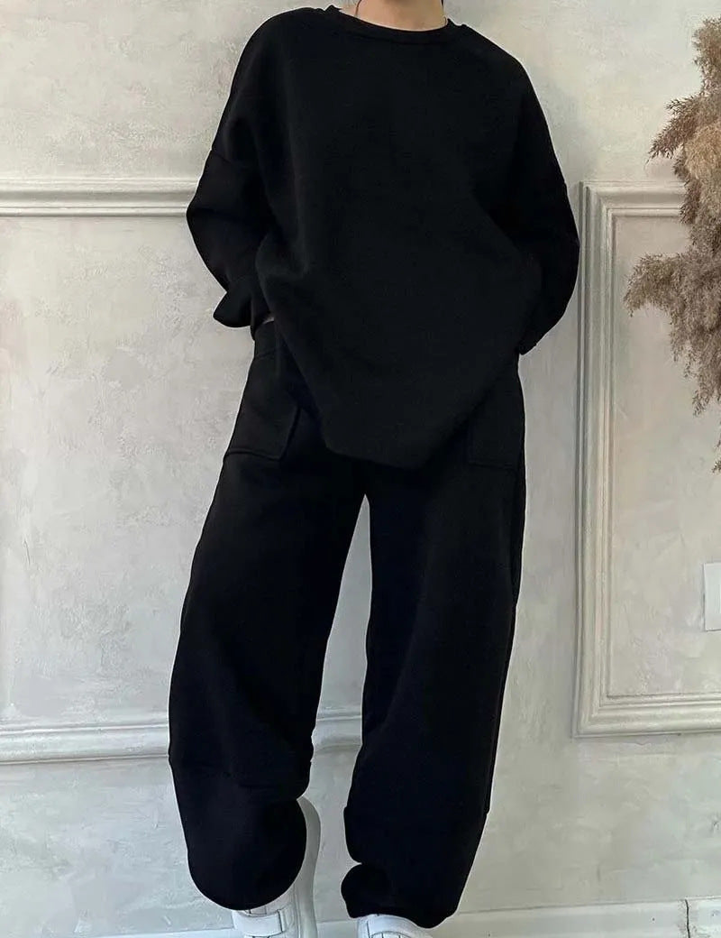 Women's Autumn And Winter Casual Loose Round Neck Long-sleeved Sweater Trousers Suit