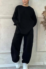 Women's Autumn And Winter Casual Loose Round Neck Long-sleeved Sweater Trousers Suit