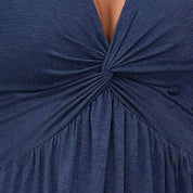 V-Neck Sleeveless Solid Dress - Bust Knot Detail & Waist-Defining Dress