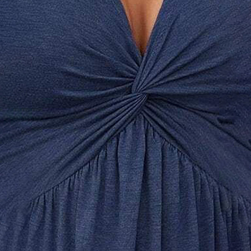V-Neck Sleeveless Solid Dress - Bust Knot Detail & Waist-Defining Dress