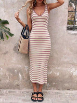Striped Bodycon Knit Midi Dress