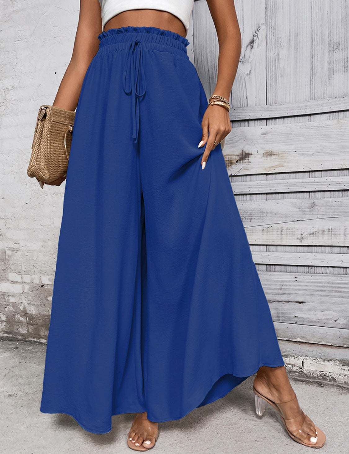 Tied High Waist Wide Leg Pants