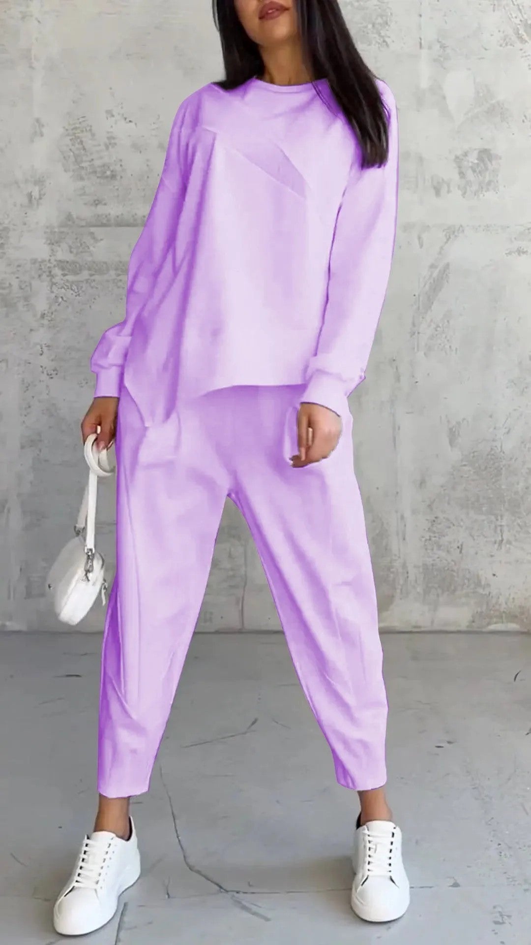 Round Neck Loose And Irregular Long-sleeve Sweater Set