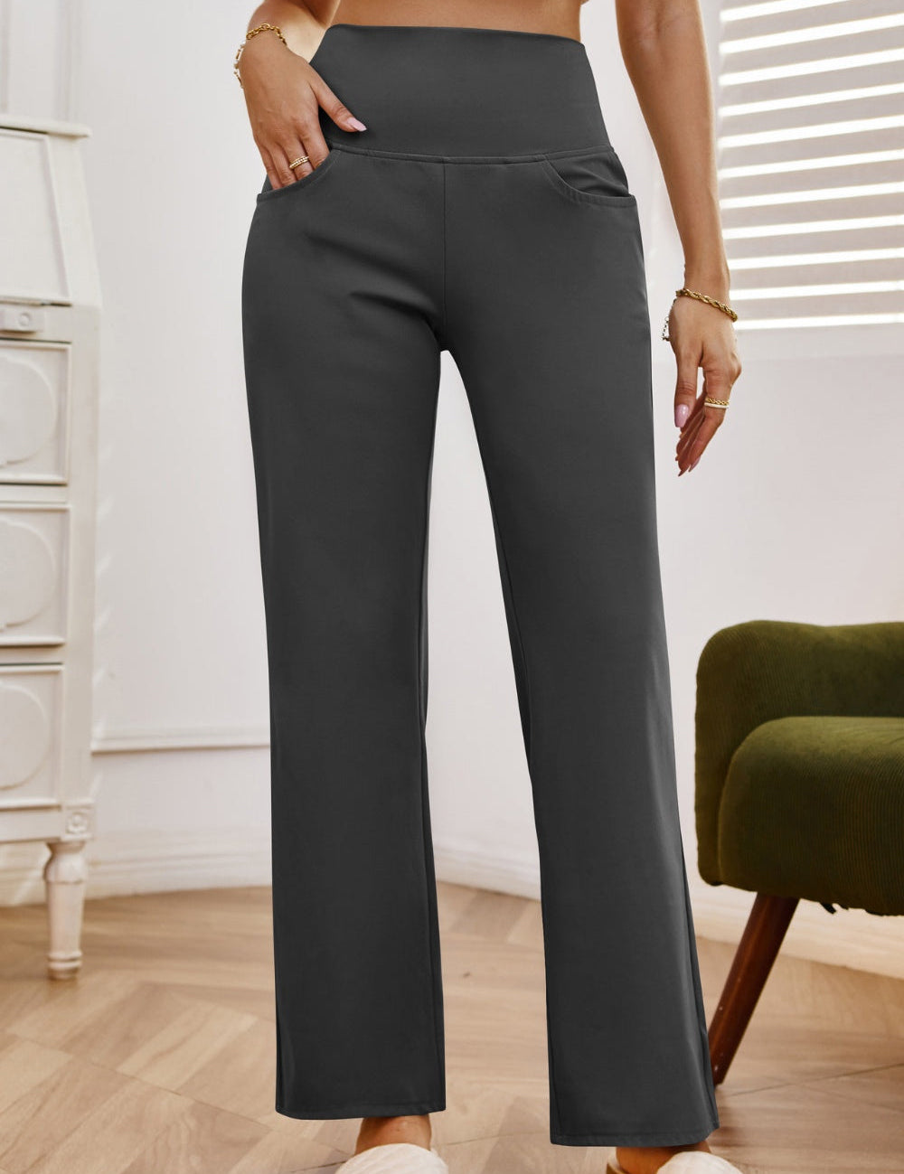 High Waist Wide Leg Pants with Pockets