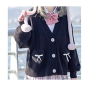 Kawaii Knitted Cardigan – Women's Heart Pocket Bow Sweater
