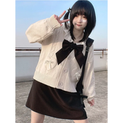 Kawaii Knitted Cardigan – Women's Heart Pocket Bow Sweater