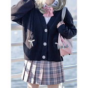 Kawaii Knitted Cardigan – Women's Heart Pocket Bow Sweater