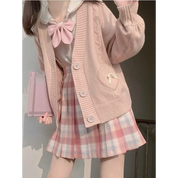 Kawaii Knitted Cardigan – Women's Heart Pocket Bow Sweater