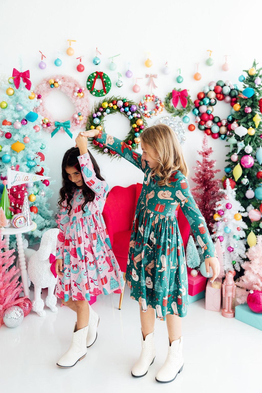 Christmas Cowgirl L/S Pocket Twirl Dress