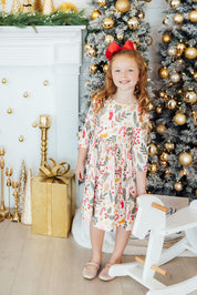 Holly Jolly Christmas 3/4 Sleeve Pocket Twirl Dress