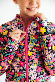 Flexible Floral Full-Zip Ruffle Active Jacket